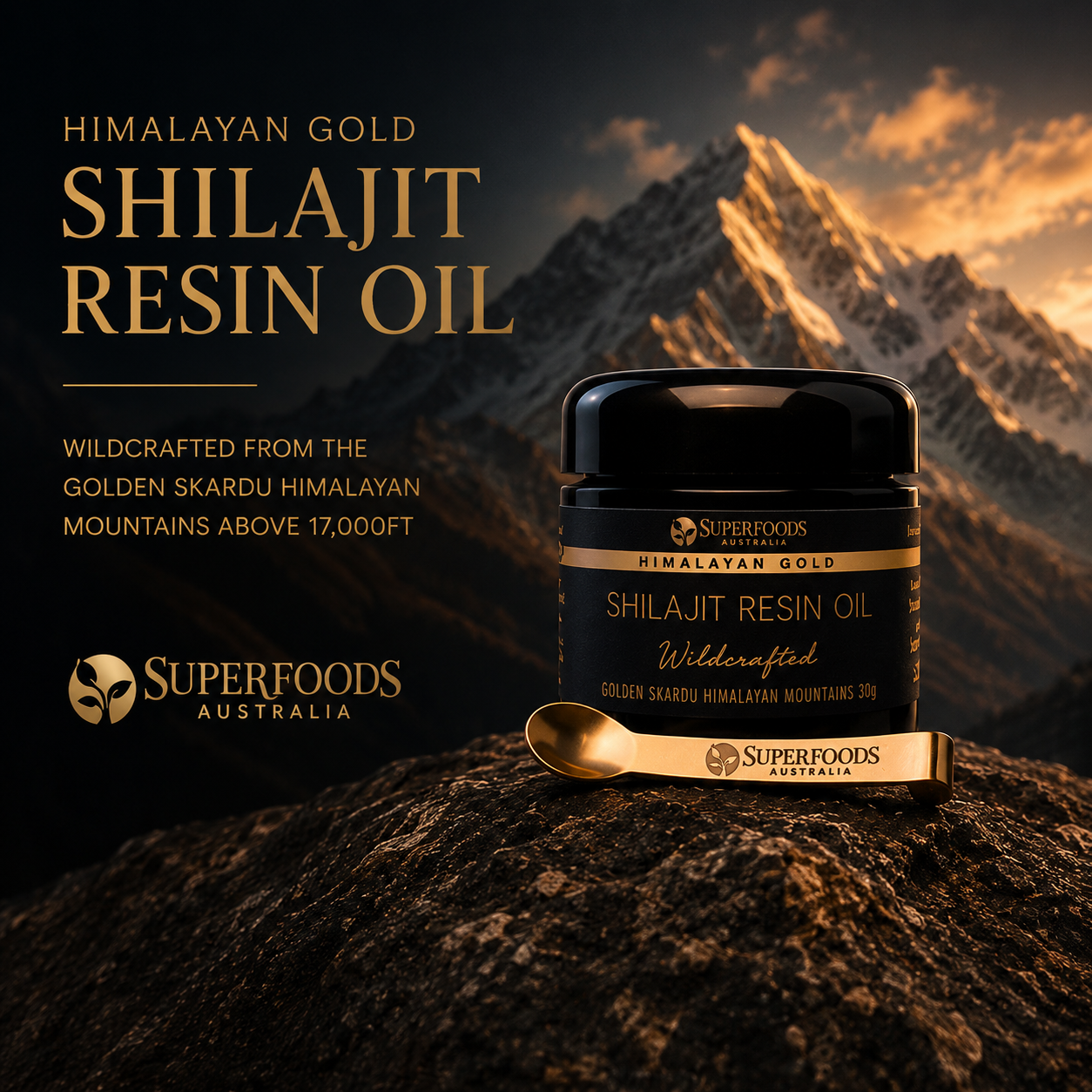 Himalayan Gold Shilajit wildcrafted above 17,000 ft in the Pakistani Himalayas