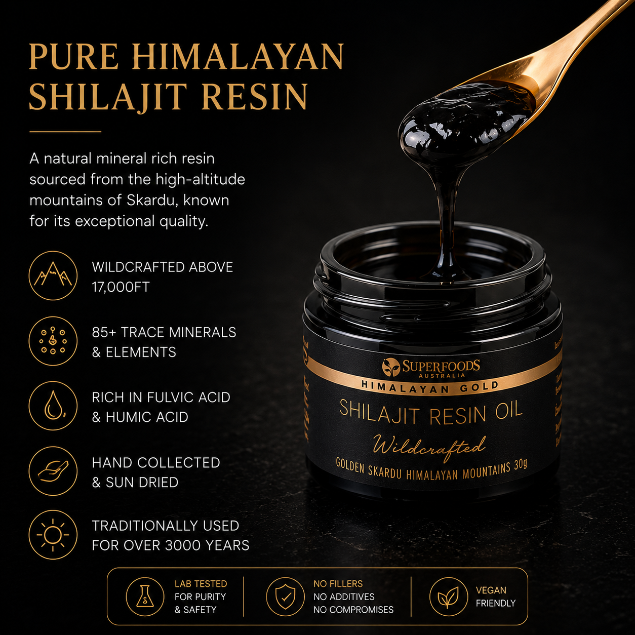Himalayan Shilajit naturally rich in fulvic acid and trace minerals